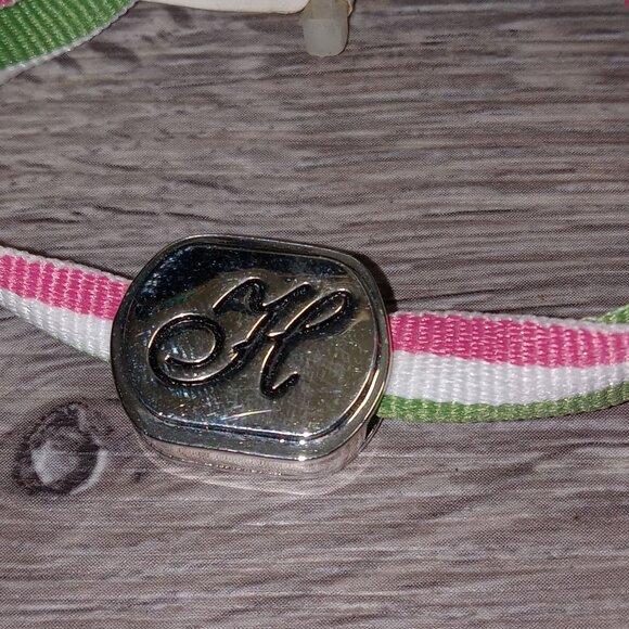 Personalized Ganz H Initial Bracelet With Pink & Green Stripes Adjustable - Picture 3 of 6